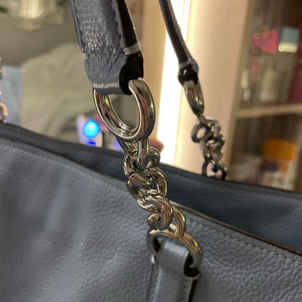 Coach light blue sage pebble Leather Tote Bag silver hardware - Picture 3 of 10
